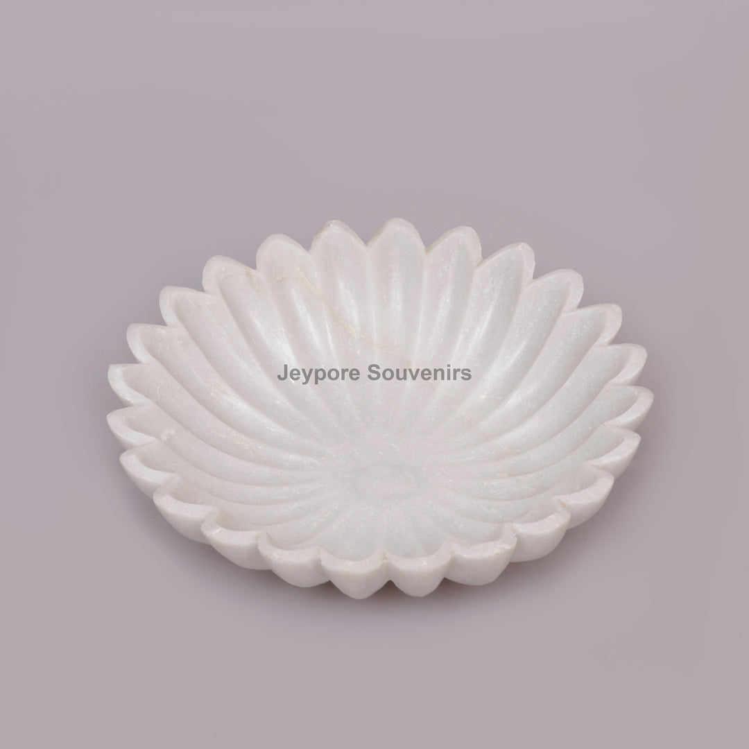Handcrafted White Marble Flower-Shaped Floating Urli Bowl