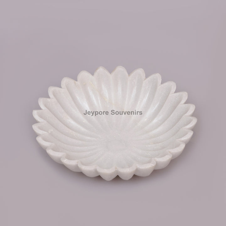 Handcrafted White Marble Flower-Shaped Floating Urli Bowl