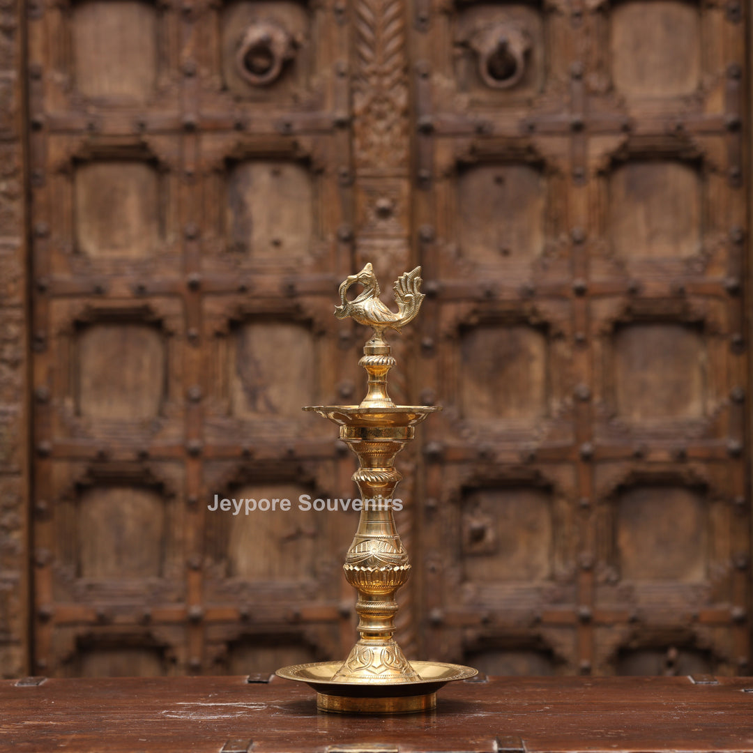 14" Handcrafted Brass Peacock Oil Lamp