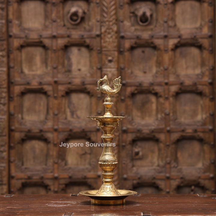 14" Handcrafted Brass Peacock Oil Lamp