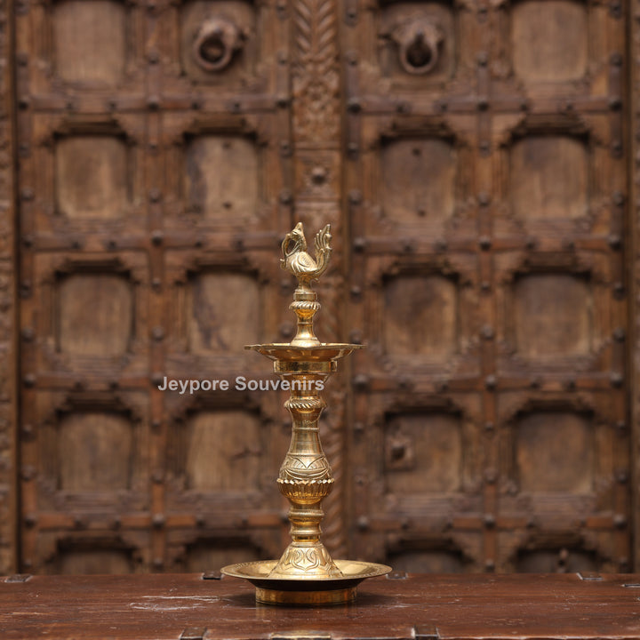 14" Handcrafted Brass Peacock Oil Lamp