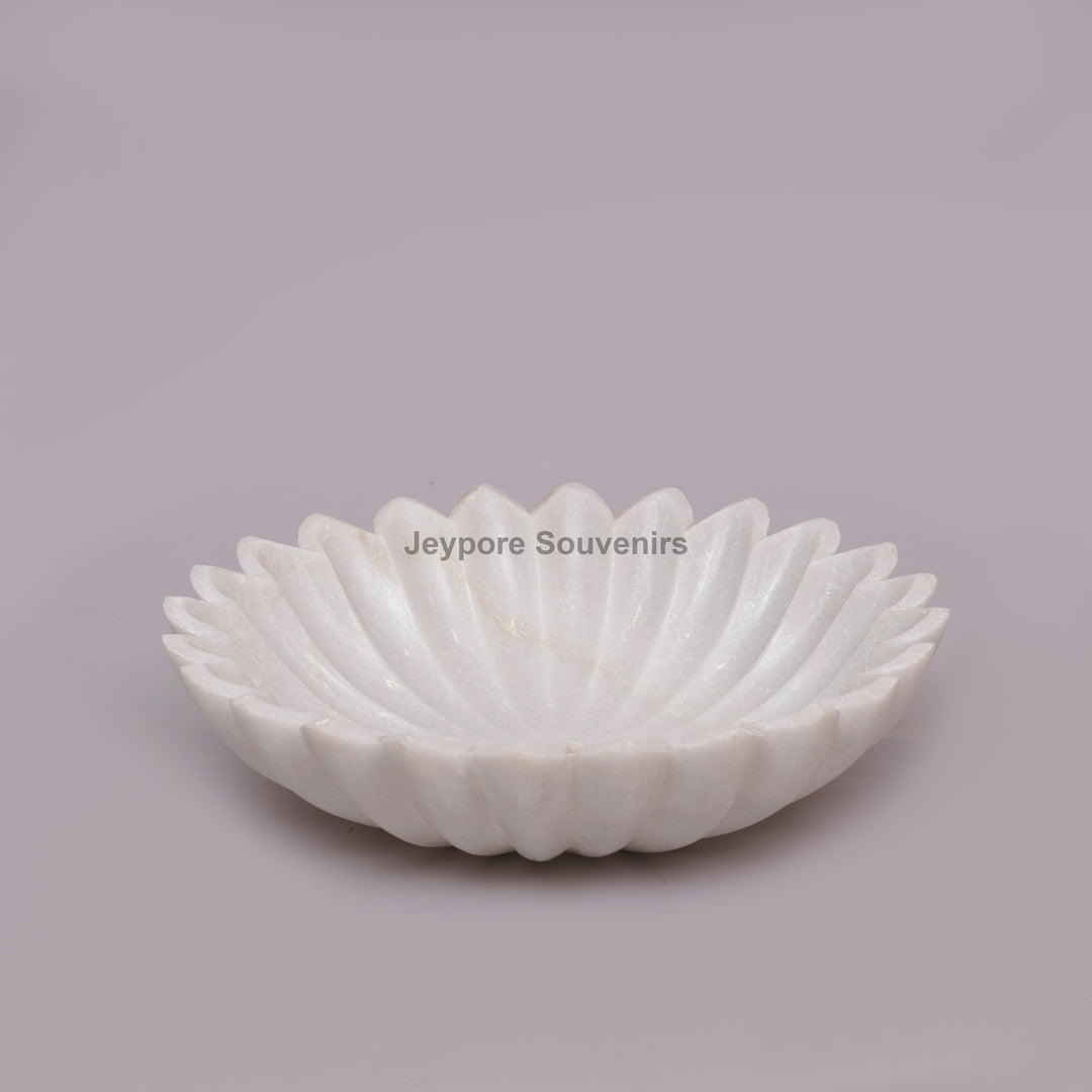 Handcrafted White Marble Flower-Shaped Floating Urli Bowl