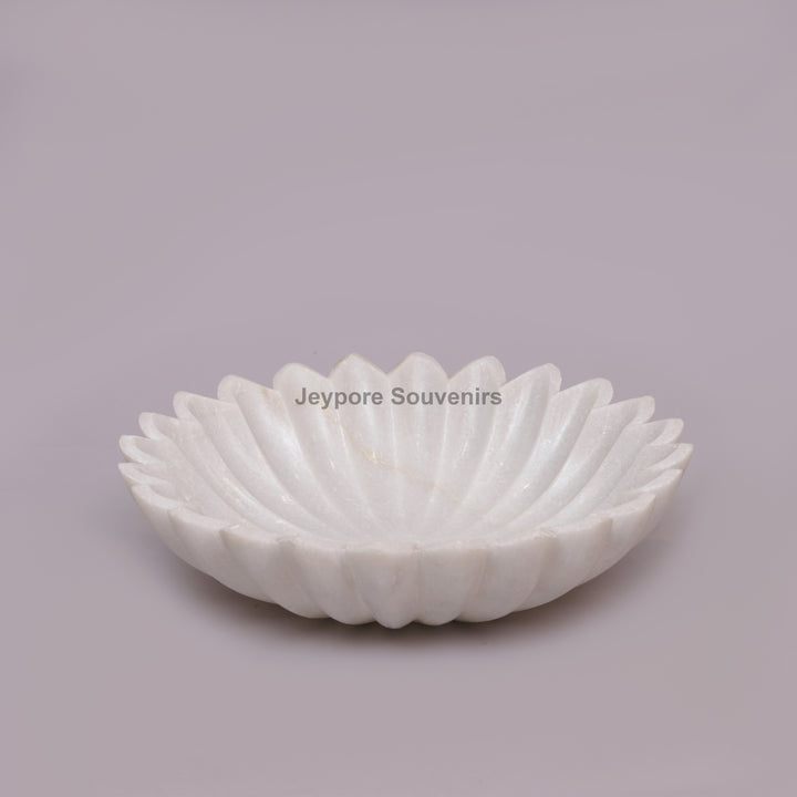 Handcrafted White Marble Flower-Shaped Floating Urli Bowl