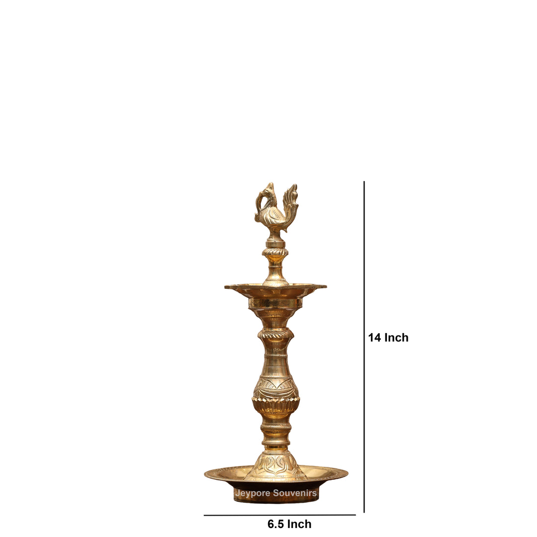 14" Handcrafted Brass Peacock Oil Lamp
