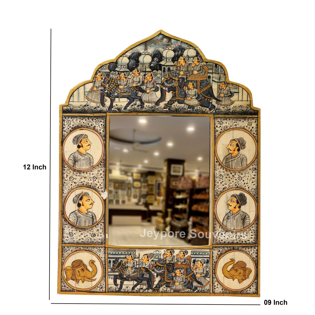 Rajasthani Miniature Painting Decorative Camel Bone Inlay Wall Mirror