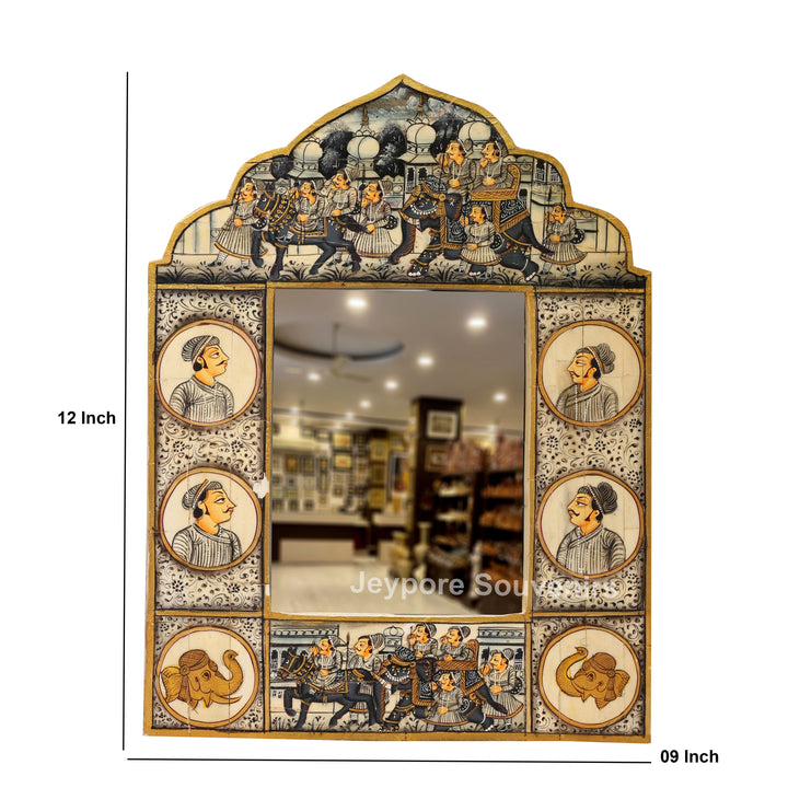 Rajasthani Miniature Painting Decorative Camel Bone Inlay Wall Mirror