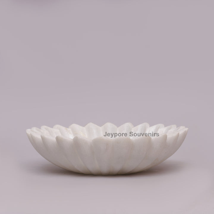 Handcrafted White Marble Flower-Shaped Floating Urli Bowl