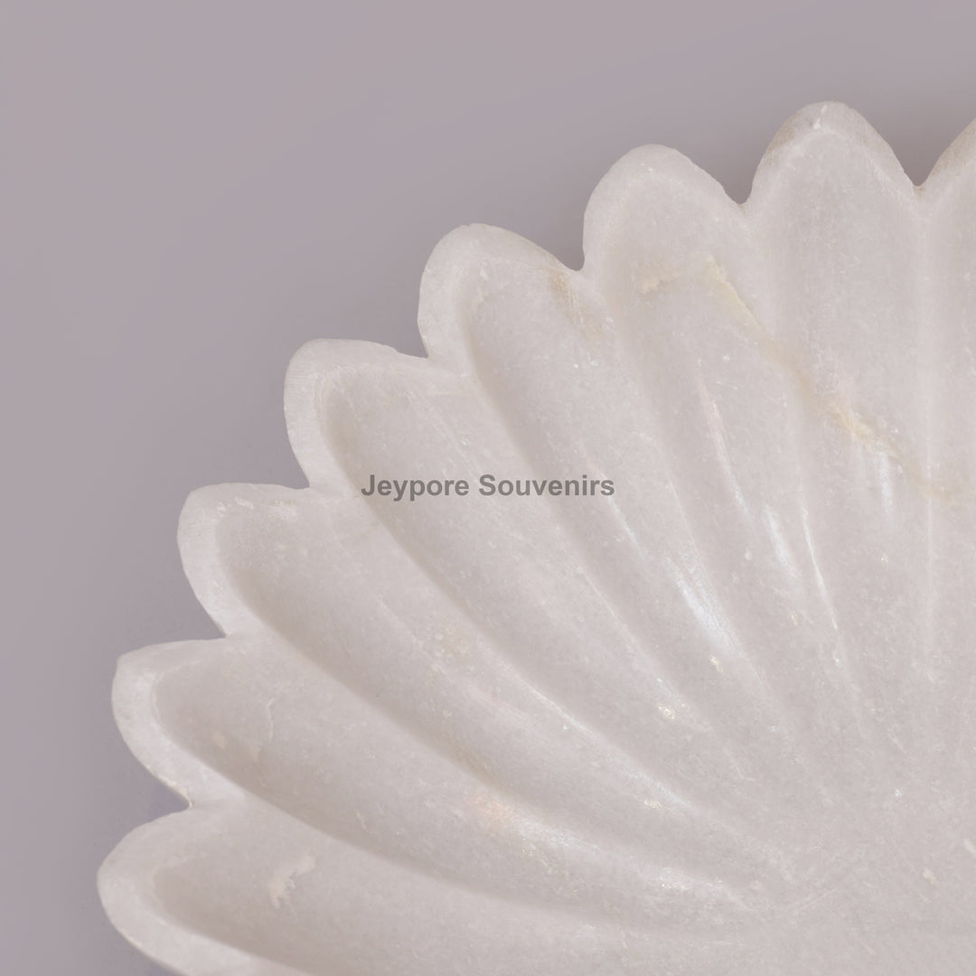 Handcrafted White Marble Flower-Shaped Floating Urli Bowl