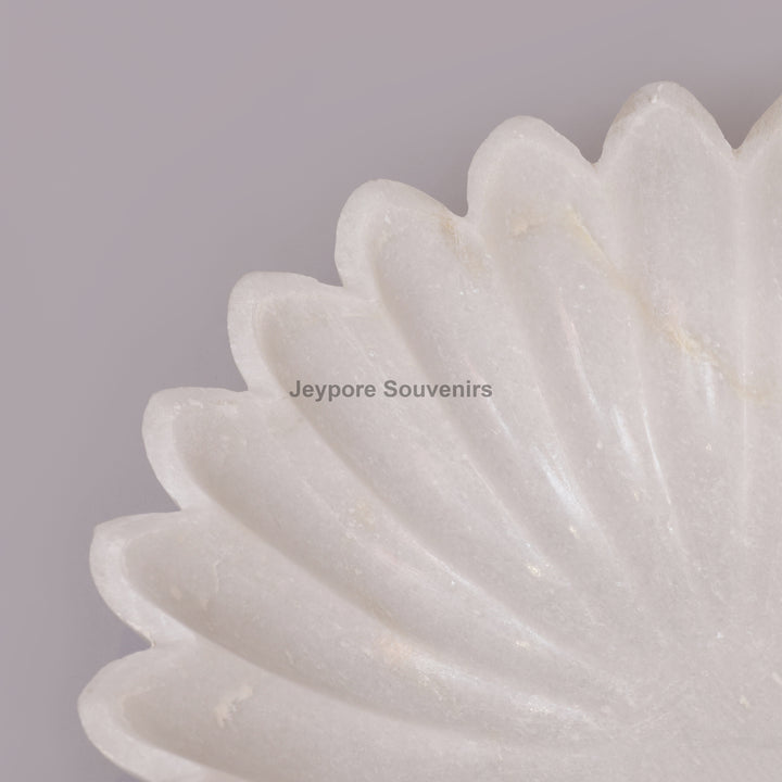 Handcrafted White Marble Flower-Shaped Floating Urli Bowl