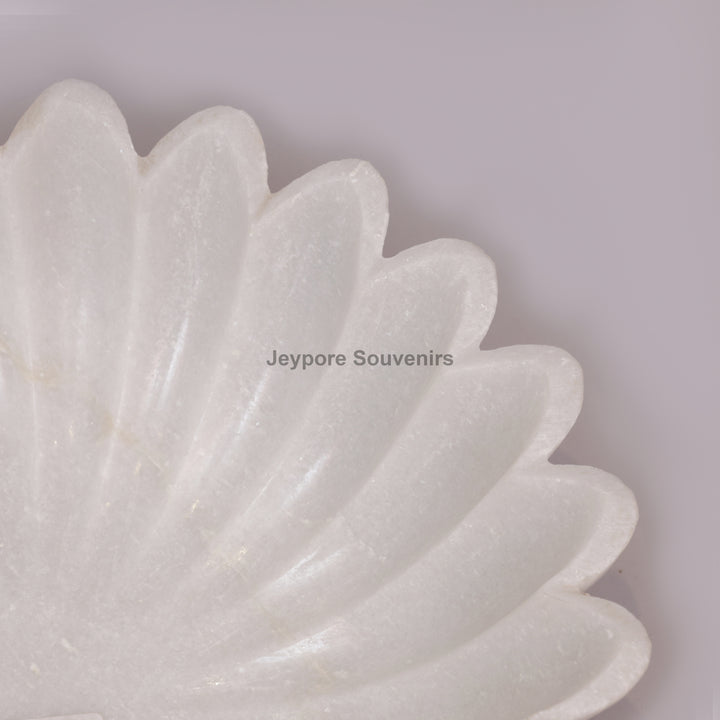 Handcrafted White Marble Flower-Shaped Floating Urli Bowl