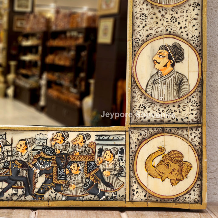 Rajasthani Miniature Painting Decorative Camel Bone Inlay Wall Mirror