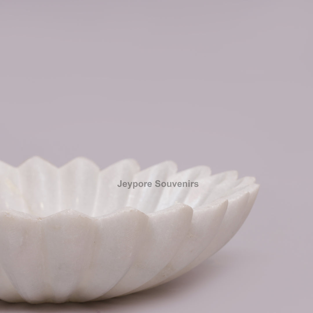Handcrafted White Marble Flower-Shaped Floating Urli Bowl