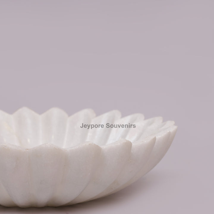 Handcrafted White Marble Flower-Shaped Floating Urli Bowl