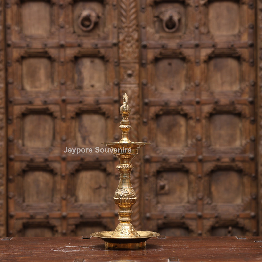 14" Handcrafted Brass Peacock Oil Lamp
