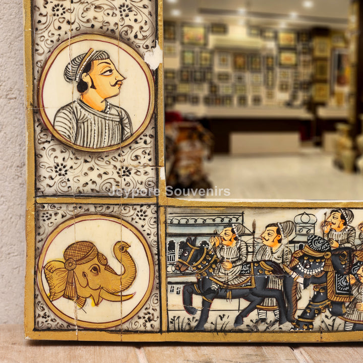 Rajasthani Miniature Painting Decorative Camel Bone Inlay Wall Mirror