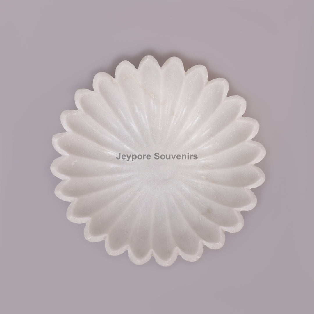 Handcrafted White Marble Flower-Shaped Floating Urli Bowl