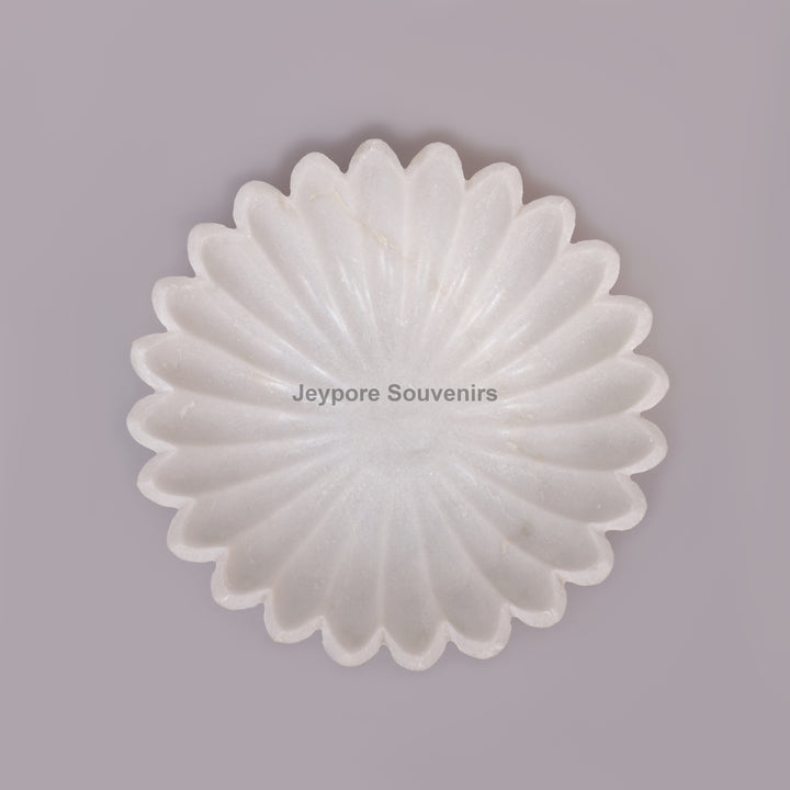 Handcrafted White Marble Flower-Shaped Floating Urli Bowl