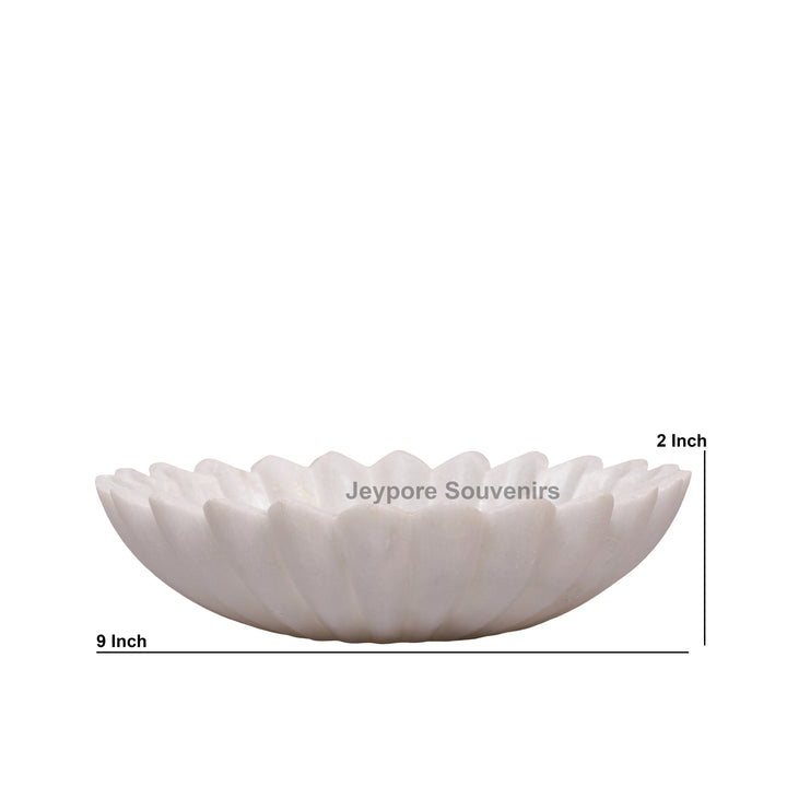 Handcrafted White Marble Flower-Shaped Floating Urli Bowl
