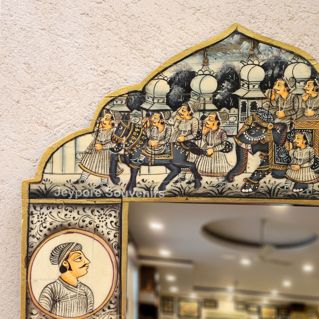 Rajasthani Miniature Painting Decorative Camel Bone Inlay Wall Mirror
