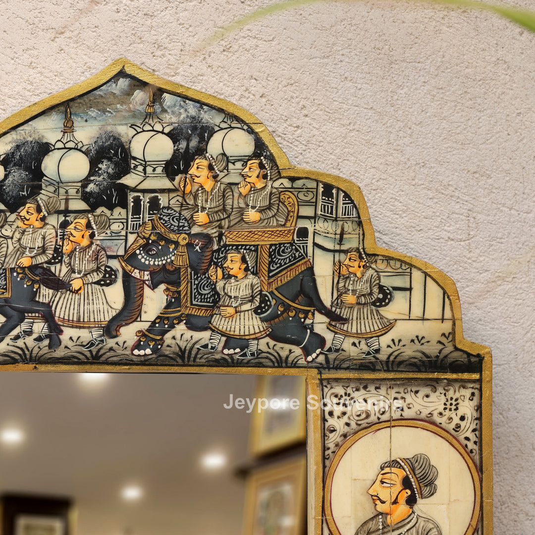 Rajasthani Miniature Painting Decorative Camel Bone Inlay Wall Mirror