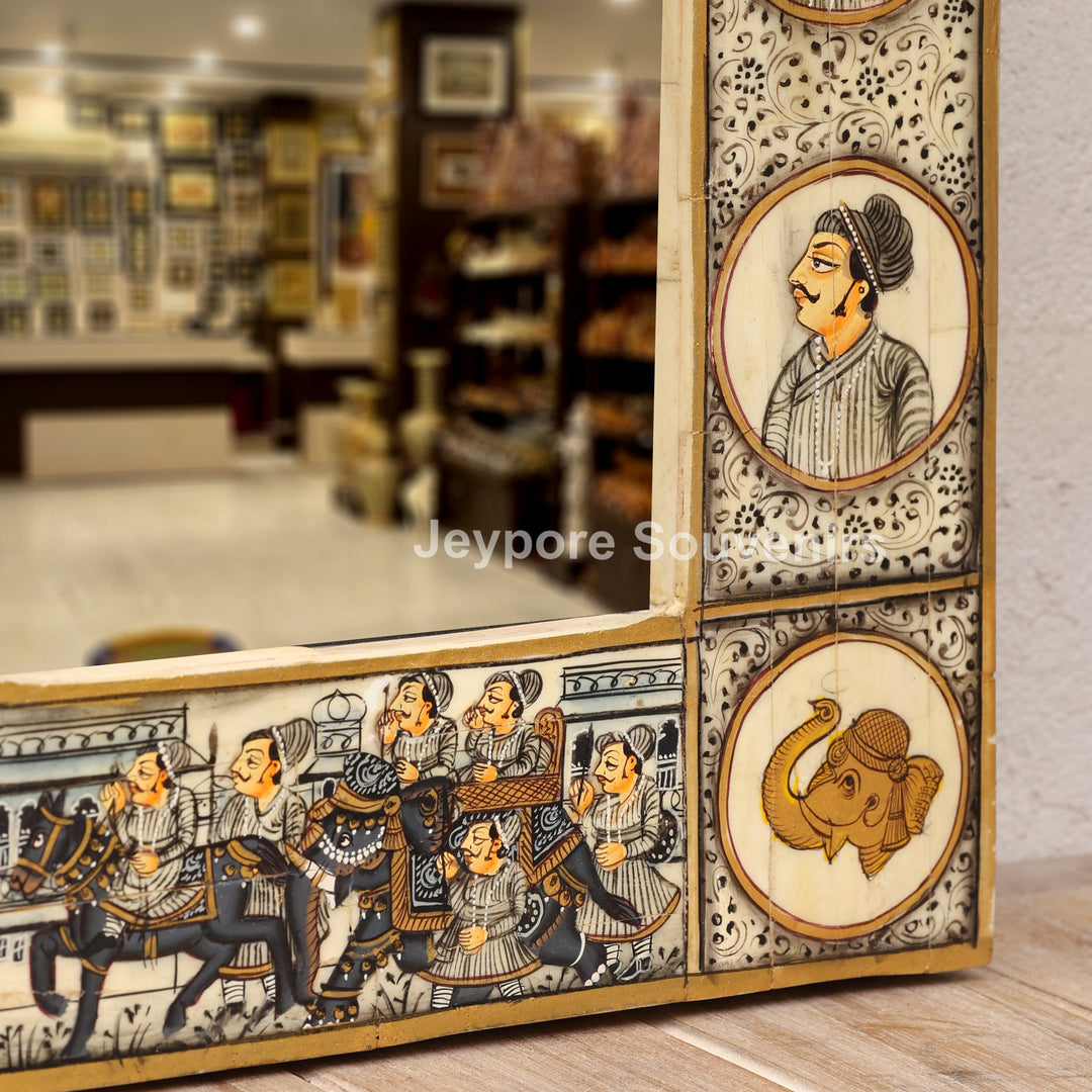 Rajasthani Miniature Painting Decorative Camel Bone Inlay Wall Mirror