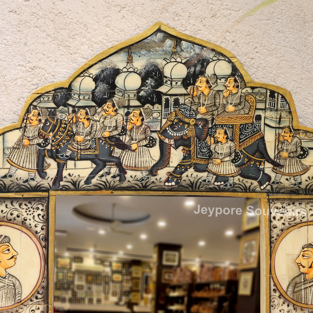 Rajasthani Miniature Painting Decorative Camel Bone Inlay Wall Mirror