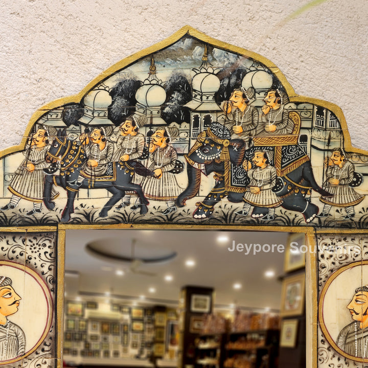 Rajasthani Miniature Painting Decorative Camel Bone Inlay Wall Mirror