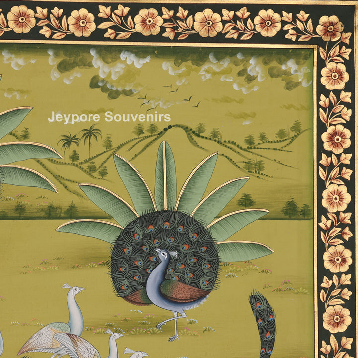 Hand-Painted Krishna in a Peacock Garden – Pichwai