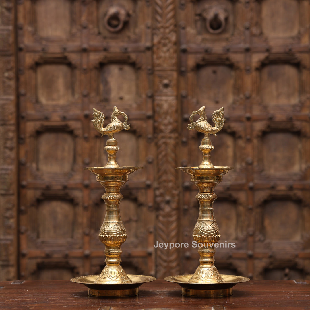 14" Handcrafted Brass Peacock Oil Lamp