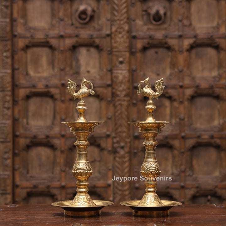 14" Handcrafted Brass Peacock Oil Lamp