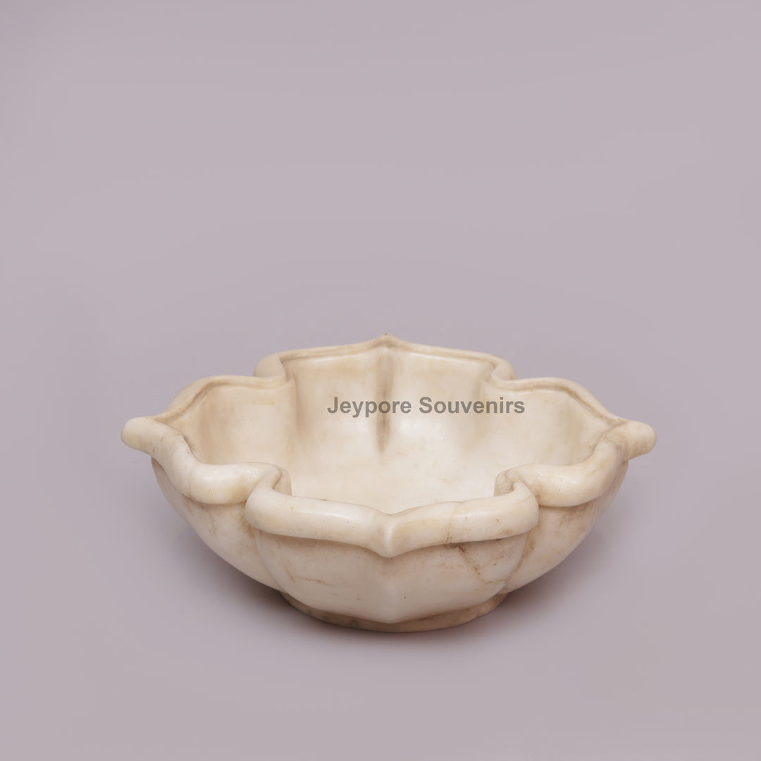 Handcrafted White Marble Lotus Urli Bowl
