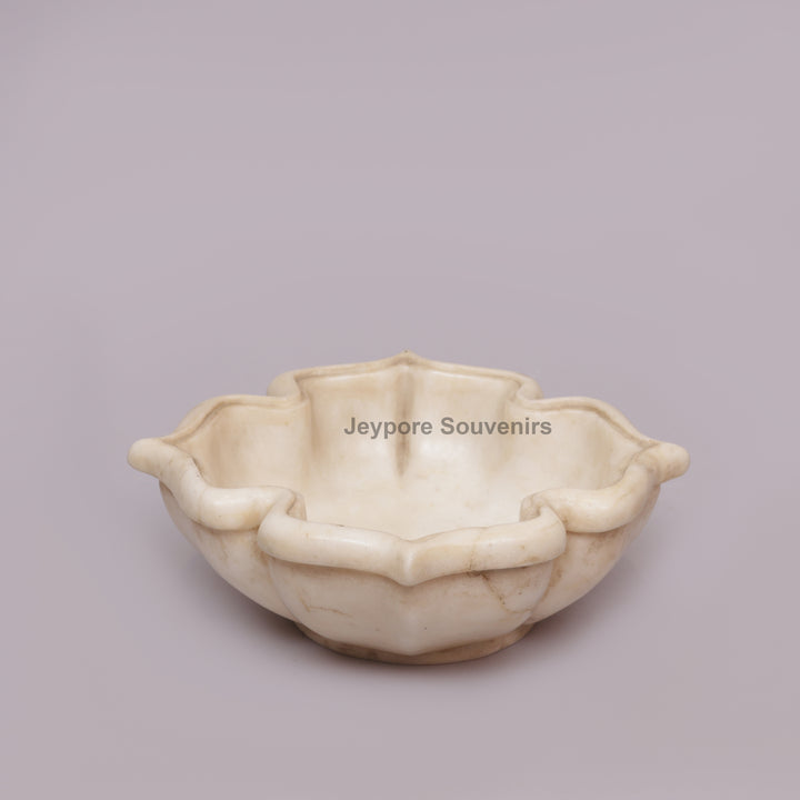 Handcrafted White Marble Lotus Urli Bowl