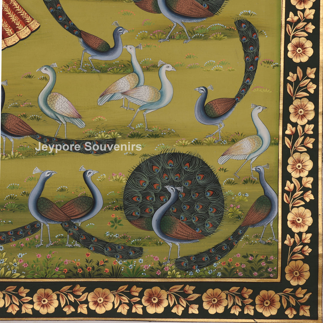 Hand-Painted Krishna in a Peacock Garden – Pichwai