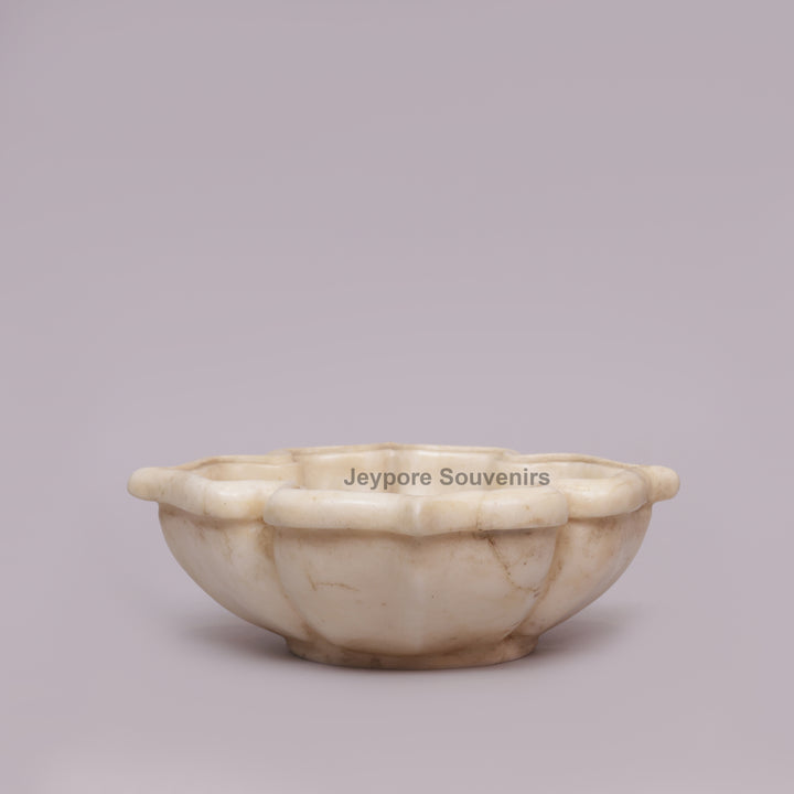 Handcrafted White Marble Lotus Urli Bowl