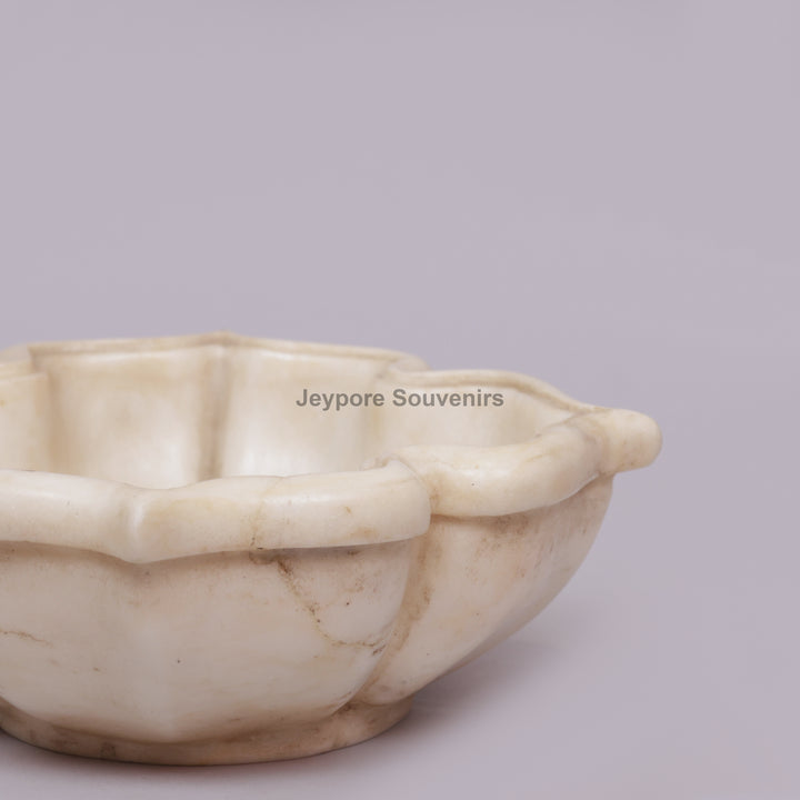 Handcrafted White Marble Lotus Urli Bowl