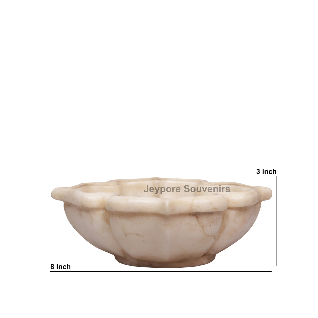 Handcrafted White Marble Lotus Urli Bowl
