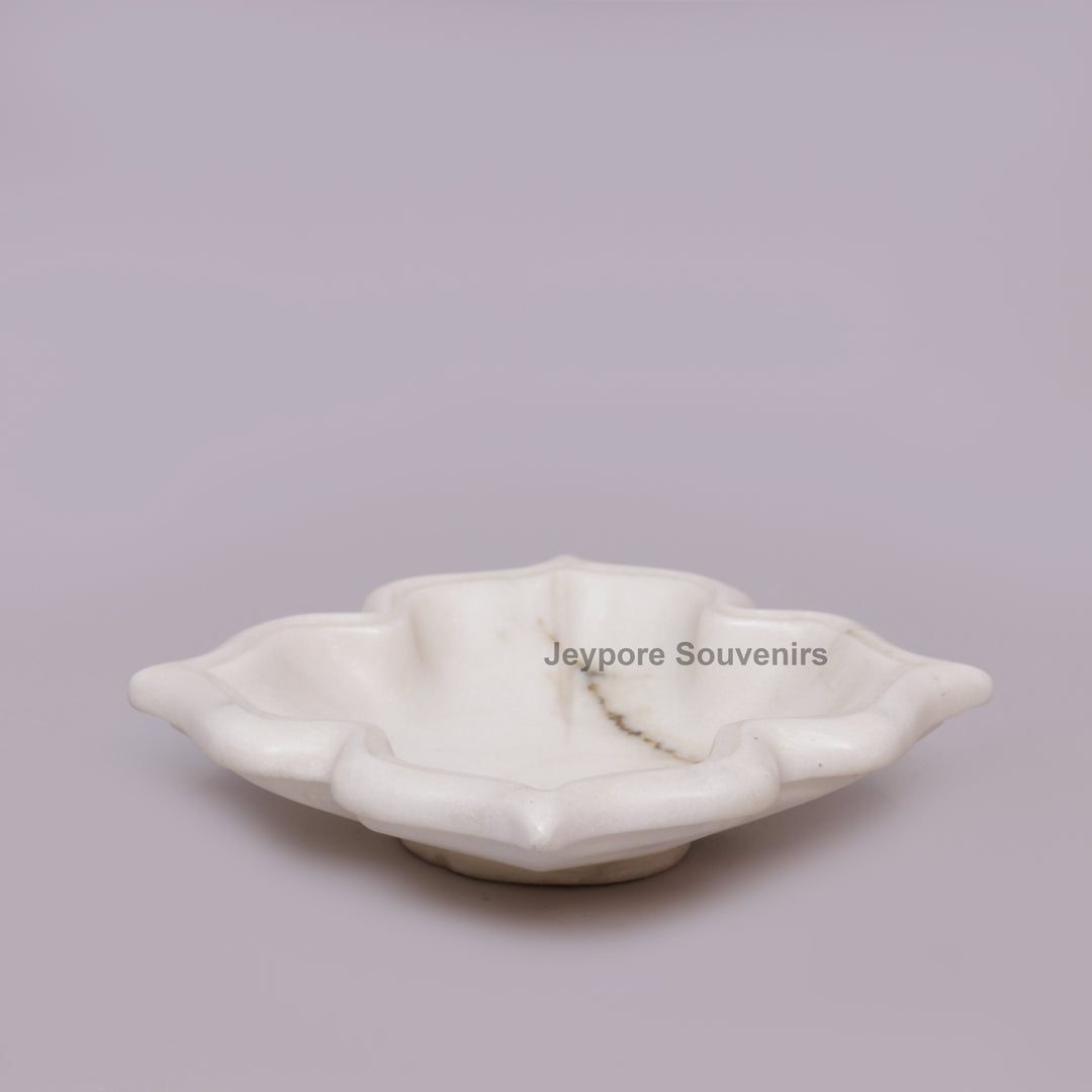 Handcrafted White Marble Arch-Shaped Decorative Urli Bowl