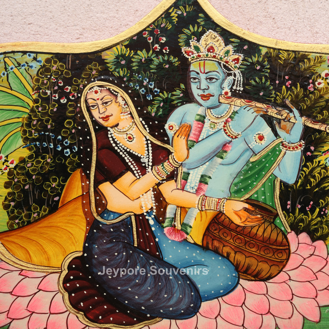 Radha Krishna Pichwai Style Decorative Wooden Wall Mirror