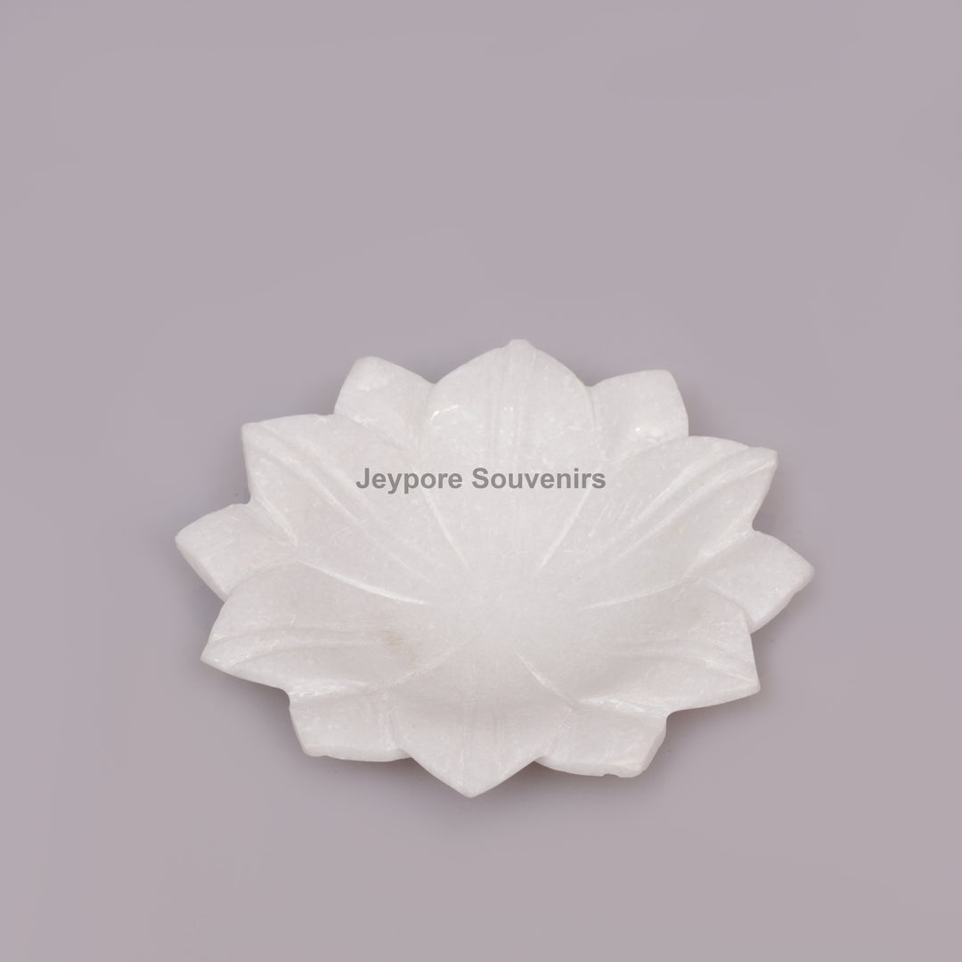 White Marble Lotus Decorative Urli Bowl for Home Decor