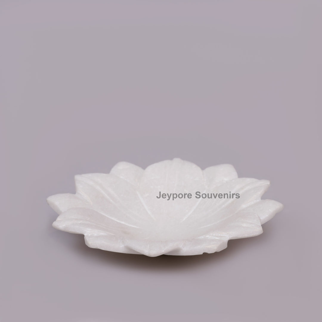 White Marble Lotus Decorative Urli Bowl for Home Decor