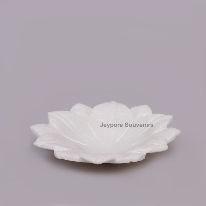 White Marble Lotus Decorative Urli Bowl for Home Decor