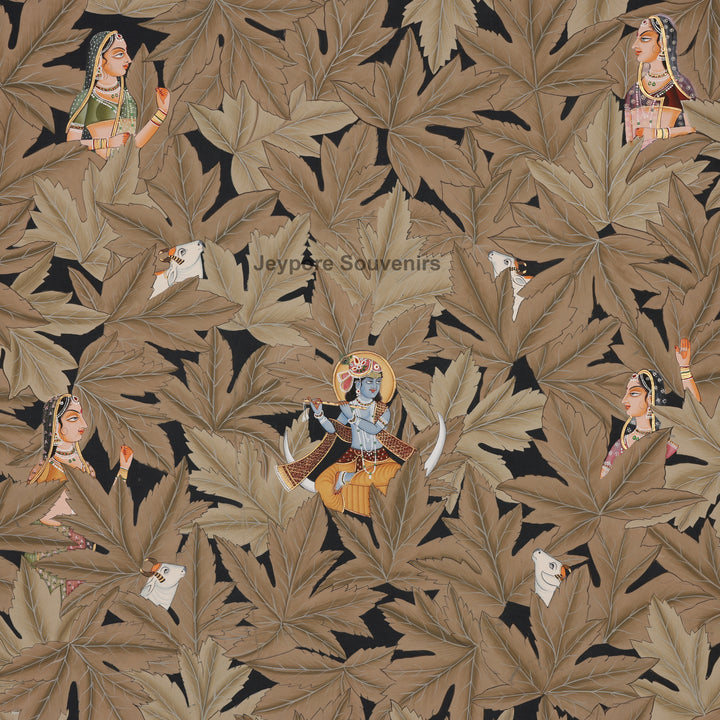 Krishna in Leaf Design – Hand-Painted Pichwai