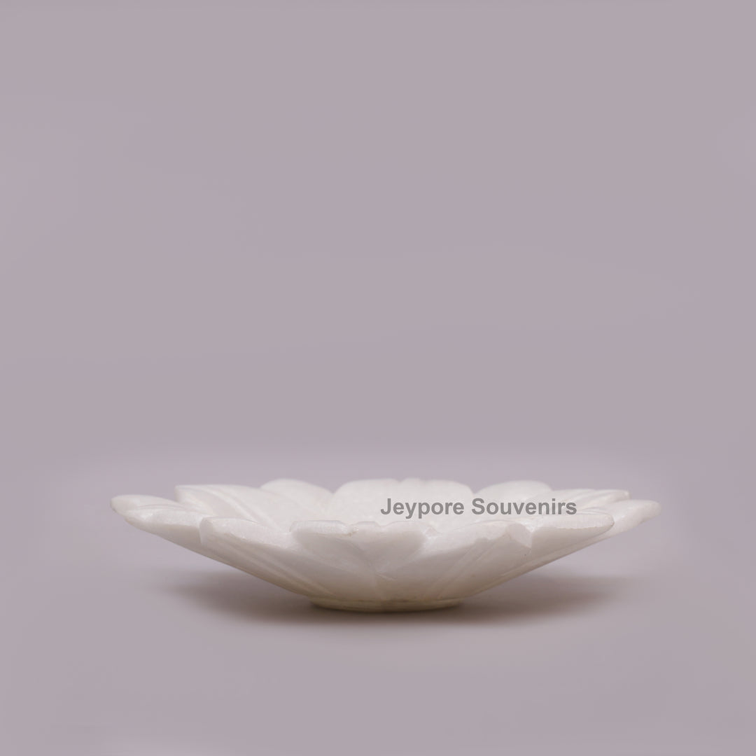 White Marble Lotus Decorative Urli Bowl for Home Decor