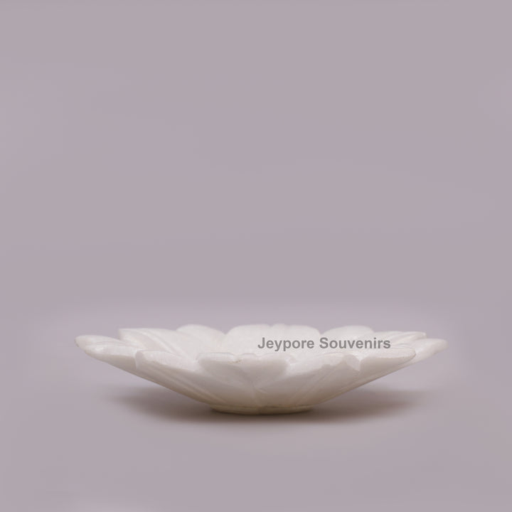White Marble Lotus Decorative Urli Bowl for Home Decor
