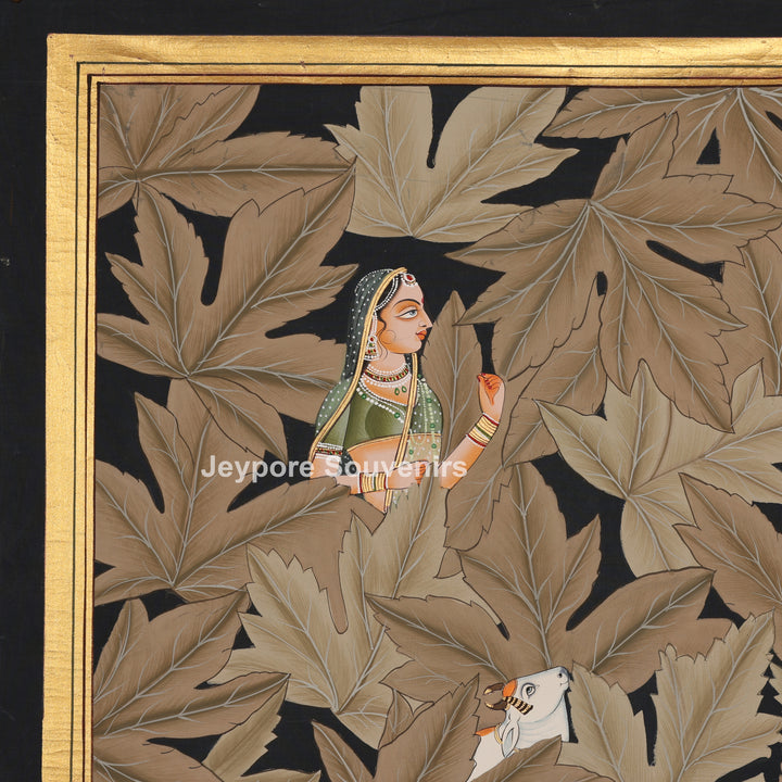 Krishna in Leaf Design – Hand-Painted Pichwai