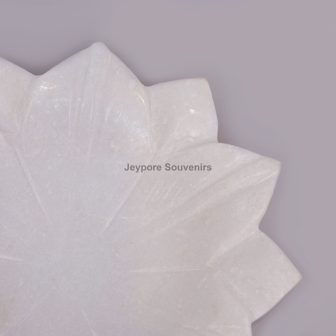 White Marble Lotus Decorative Urli Bowl for Home Decor