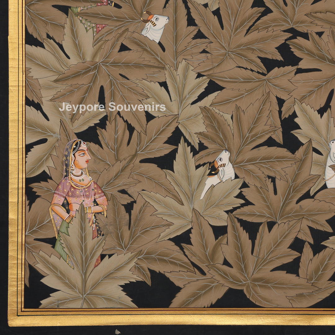 Krishna in Leaf Design – Hand-Painted Pichwai