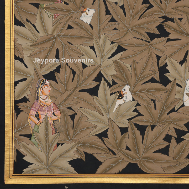 Krishna in Leaf Design – Hand-Painted Pichwai
