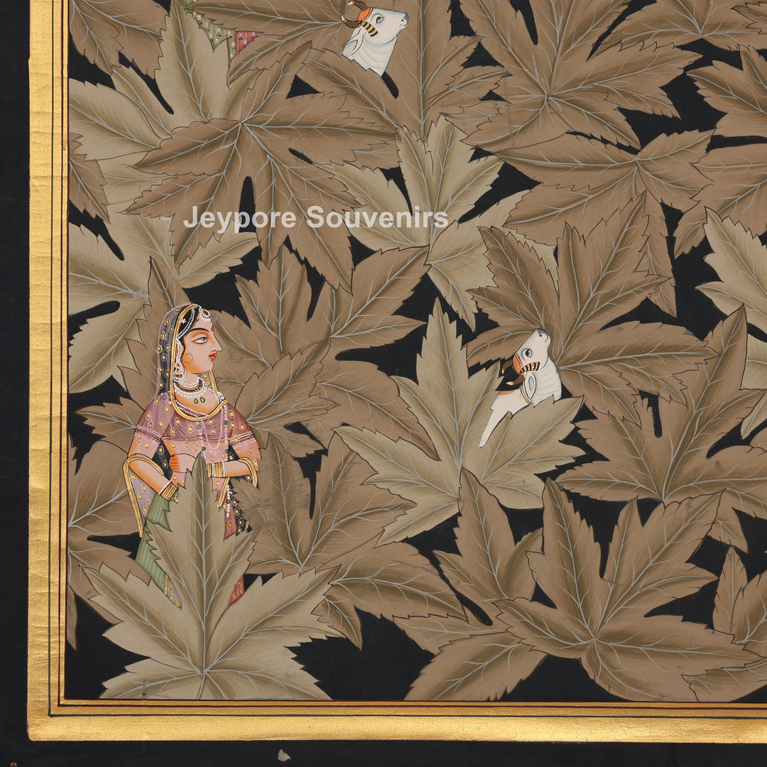 Krishna in Leaf Design – Hand-Painted Pichwai
