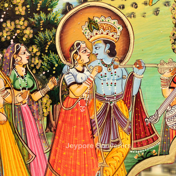 Radha Krishna Pichwai Wall Mirror with Traditional Rajasthani Miniature Art